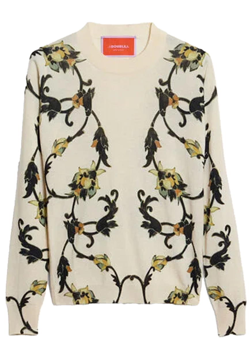Silky Crew Neck Buttercup Placée White in Silk Cashmere Blend - La DoubleJ