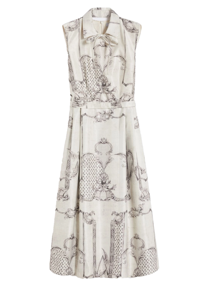 Printed Mikado Shirt Dress in Ivory
