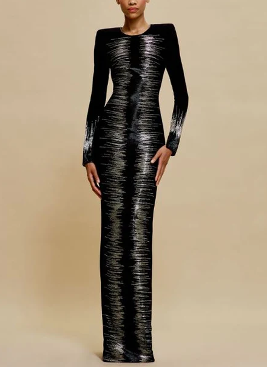 Long Sleeve Crepe Column Gown - Naeem Khan