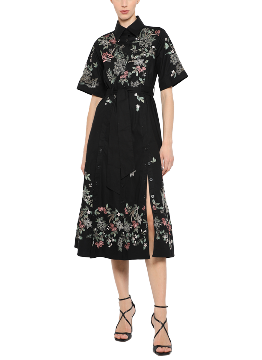 Embroidered Short Sleeve Shirt Midi Dress - Prabal Gurung