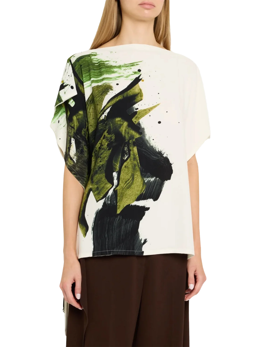 Asymmetrical Brushstroke Print Top