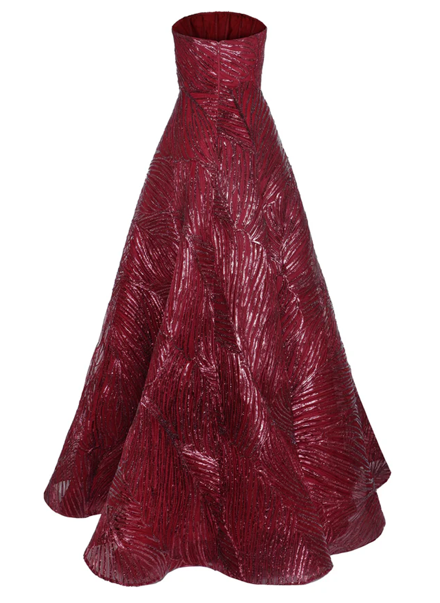 Raffia Embroidered Strapless Gown