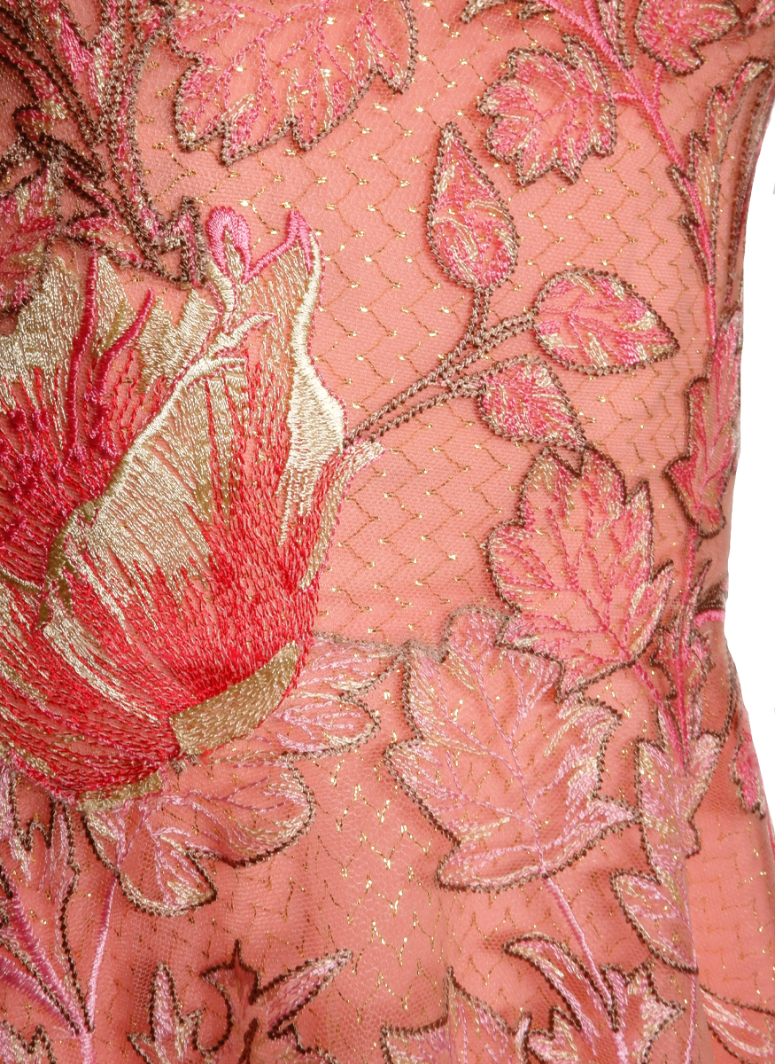 Floral Short Sleeve Illusion Neckline Cocktail Dress - Naeem Khan