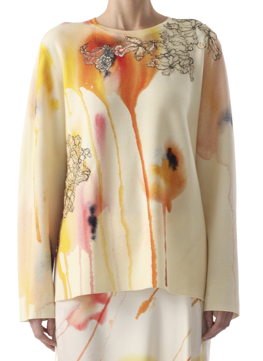 Watercolor Floral Merino Knit Sweater