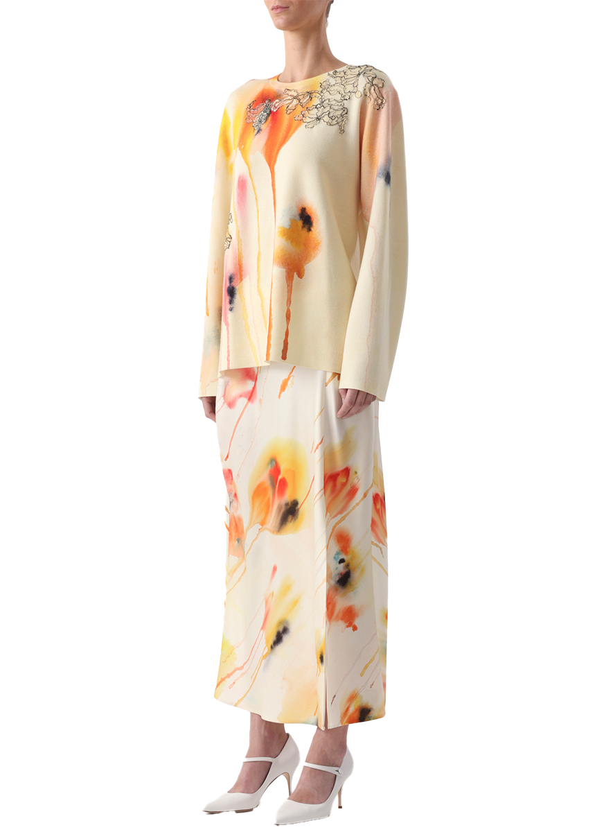 Watercolor Floral Merino Knit Sweater - Jason Wu Collection