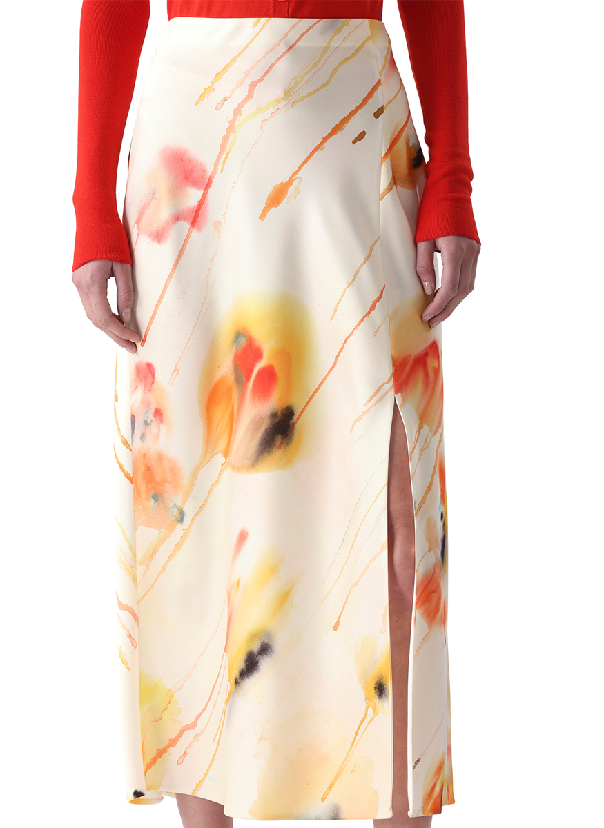 Washed Satin Watercolor Floral Bias Pencil Skirt - Jason Wu Collection