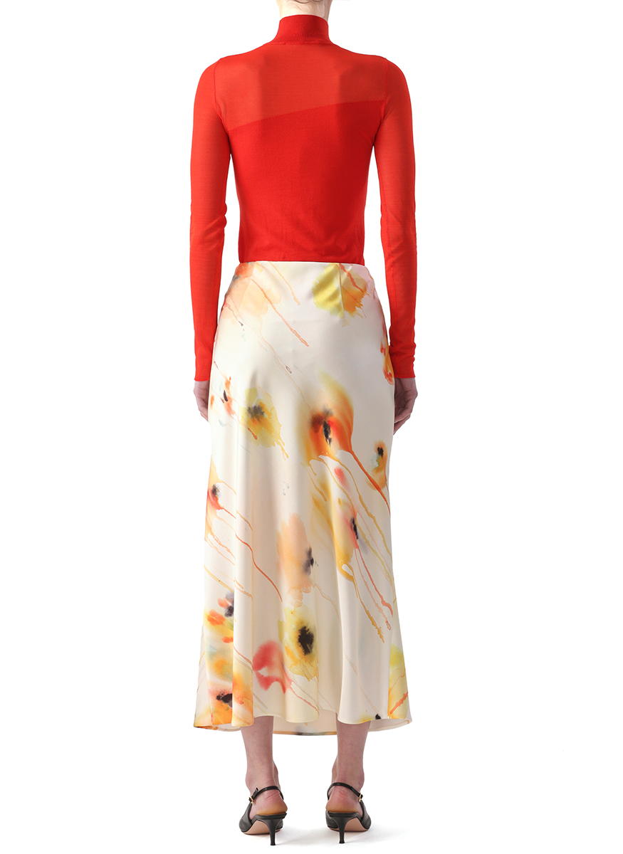Washed Satin Watercolor Floral Bias Pencil Skirt - Jason Wu Collection