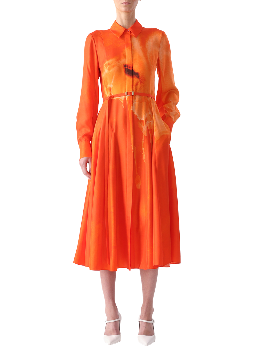 Watercolro Floral Printed Pleated Shirtdress