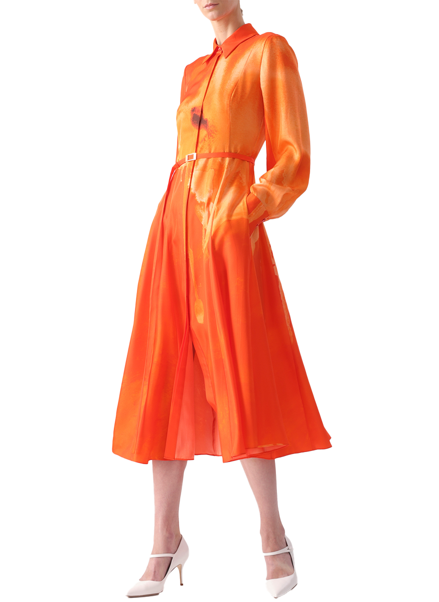 Watercolro Floral Printed Pleated Shirtdress