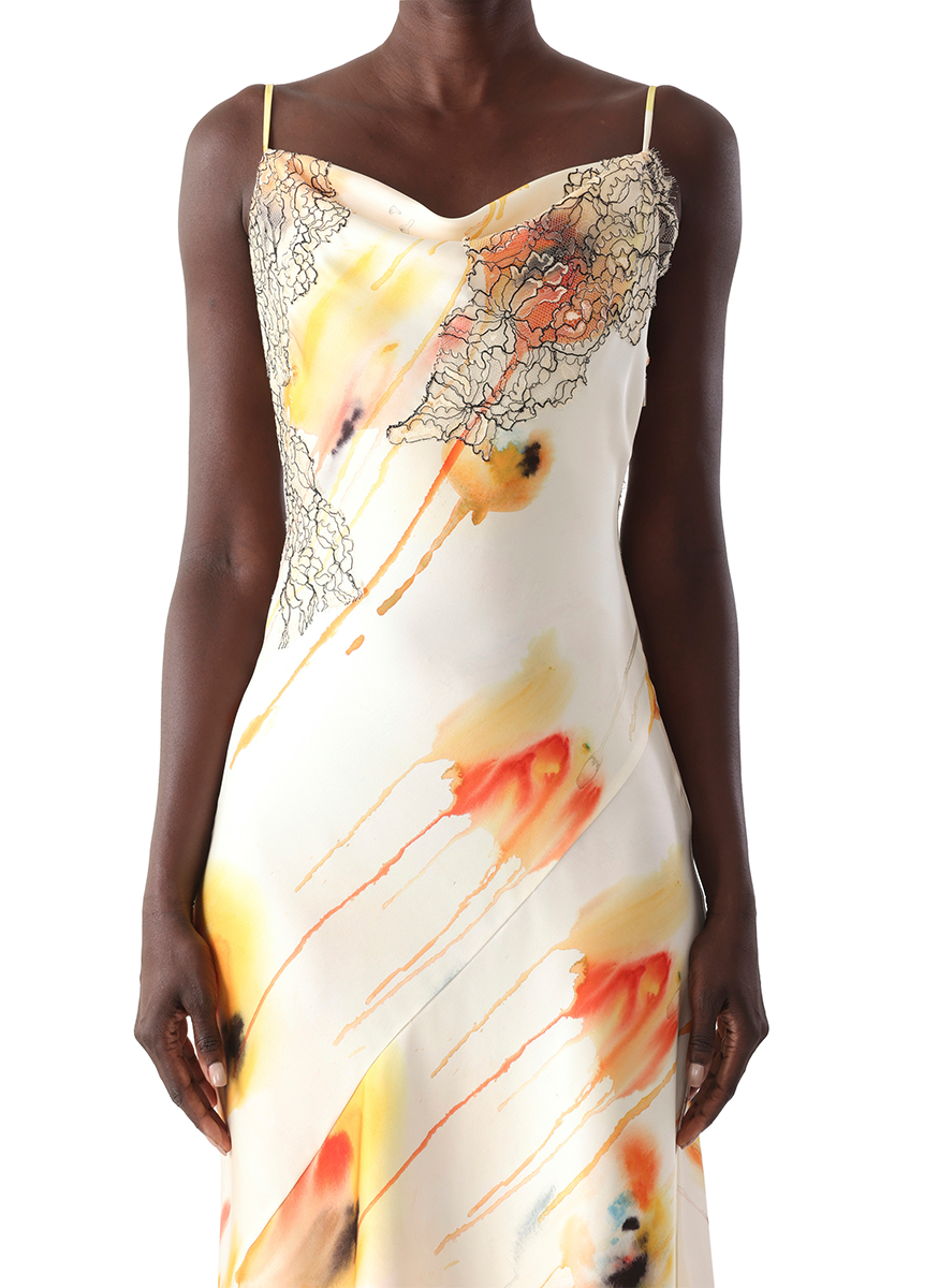 Watercolor Floral Bias Slip Gown with Lace - Jason Wu Collection