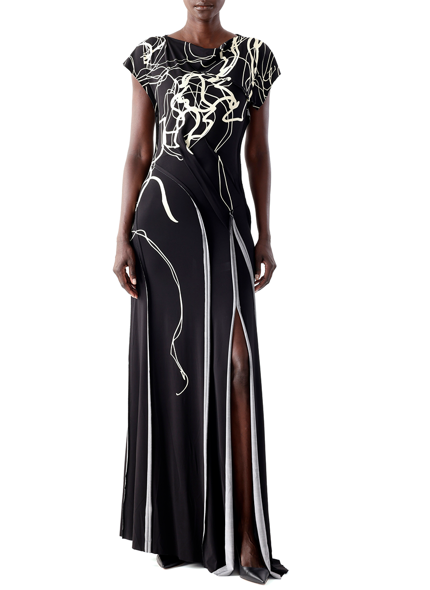 Scribble Floral Printed Jersey Gown