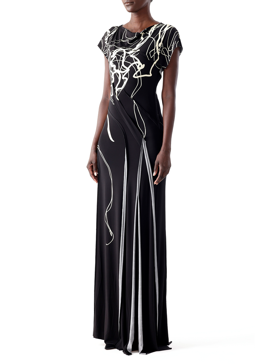 Scribble Floral Printed Jersey Gown