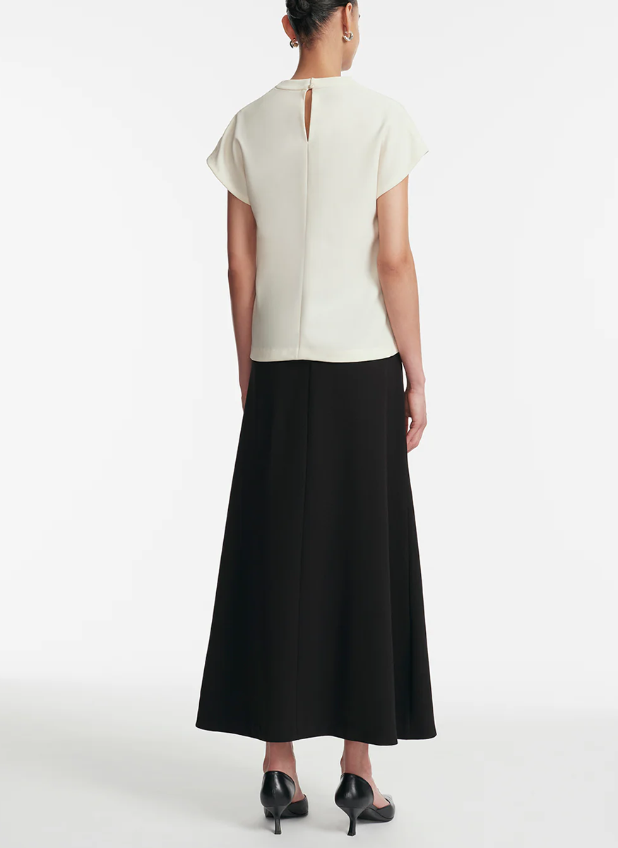 Fluid Crepe Drop Flower Cowl Neck Top - Lela Rose