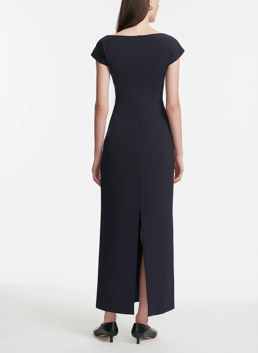 Ikat Floral Embroidered Fluid Crepe Dress