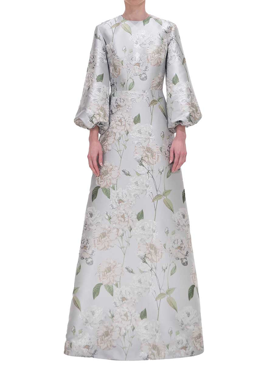 Floral Mikado Gown With Balloon Sleeves - Reem Acra