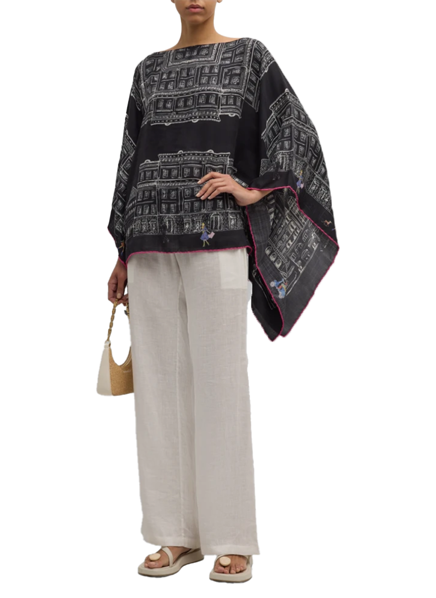 Cashmere Printed Poncho Asti in Black