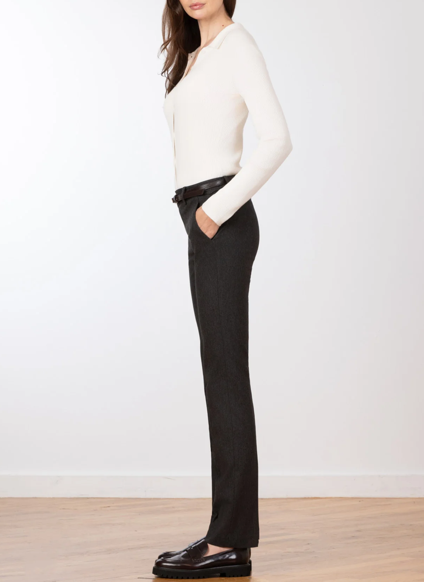 Romeo Flannel Straight Leg Pant in Charcoal - Avenue Montaigne