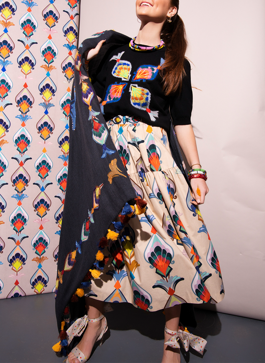 Cotton Abstract Floral Print Skirt