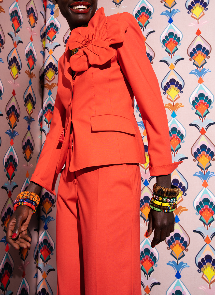 Cool Wool Stretch Tab Front Pant in Red