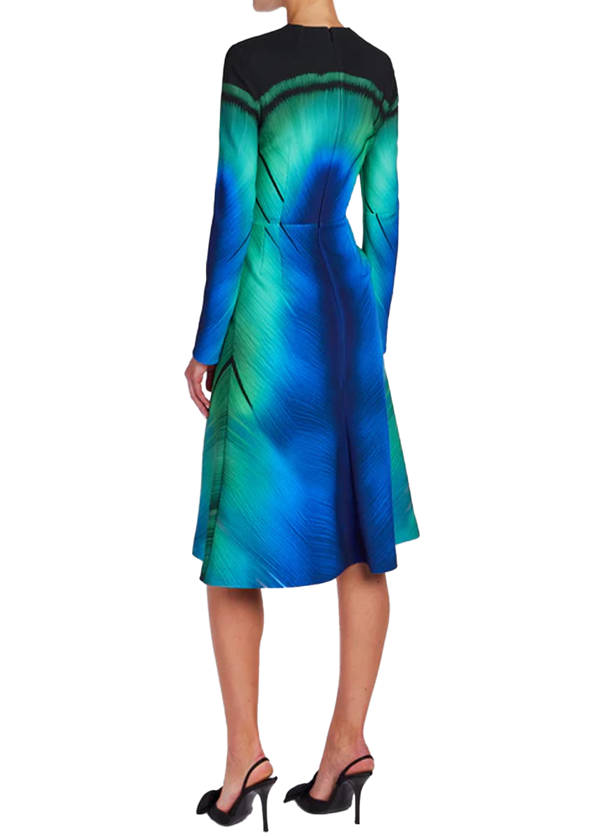 Reeve Dress in Plumarie Teal Feather - Mary Katrantzou