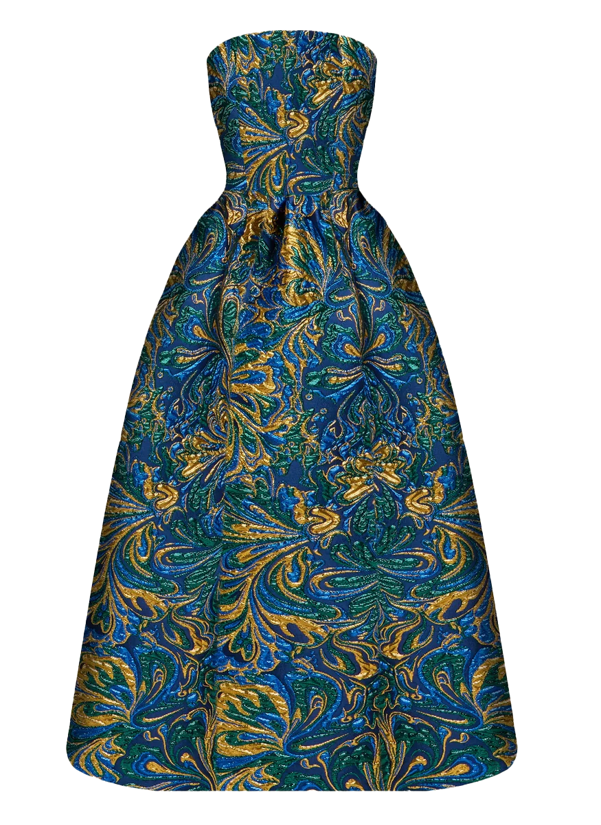 Emile Dress Mizutama Marble Emerald Jacquard - Mary Katrantzou