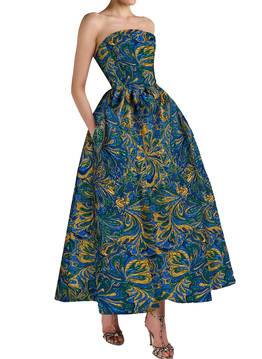 Emile Dress Mizutama Marble Emerald Jacquard - Mary Katrantzou