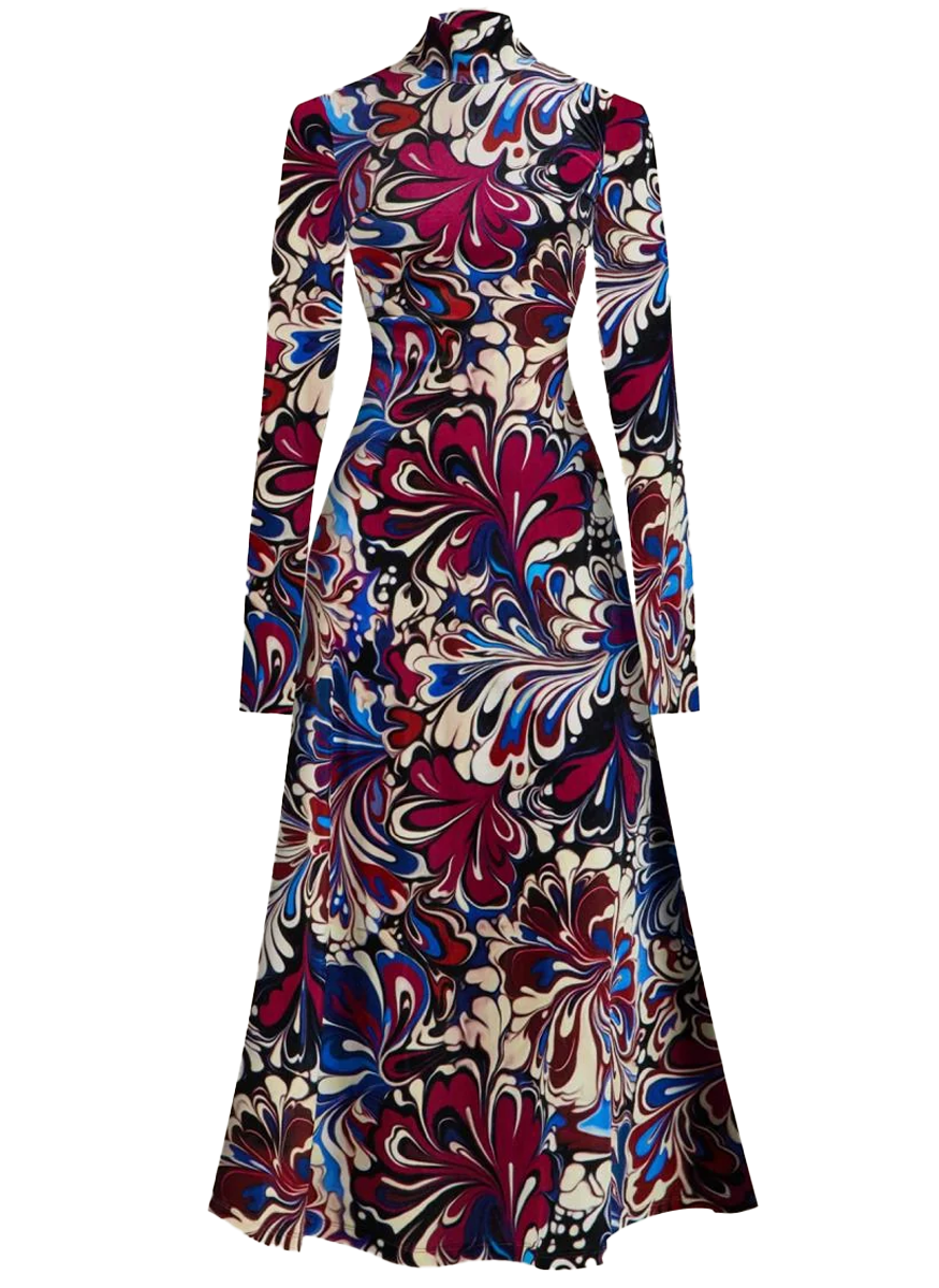Ilya Dress Mizutama Marble Claret - Mary Katrantzou