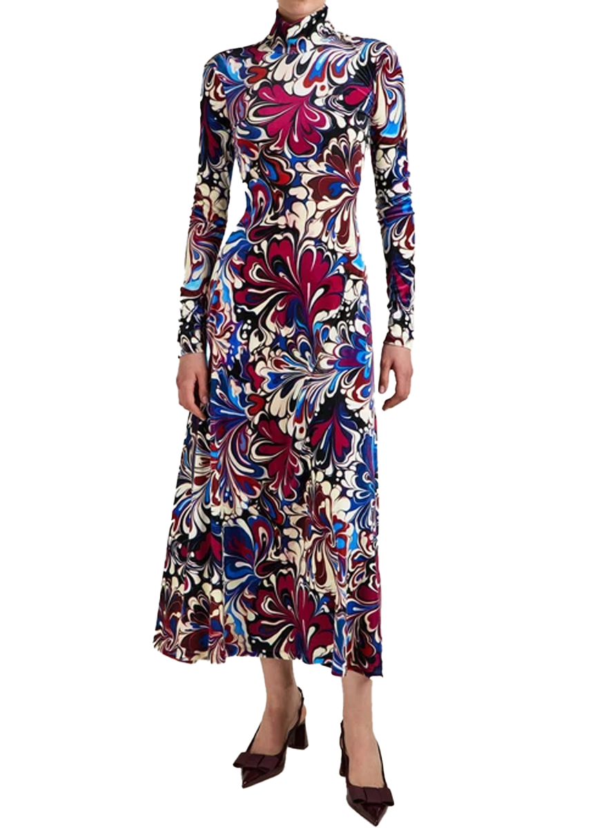 Ilya Dress Mizutama Marble Claret - Mary Katrantzou