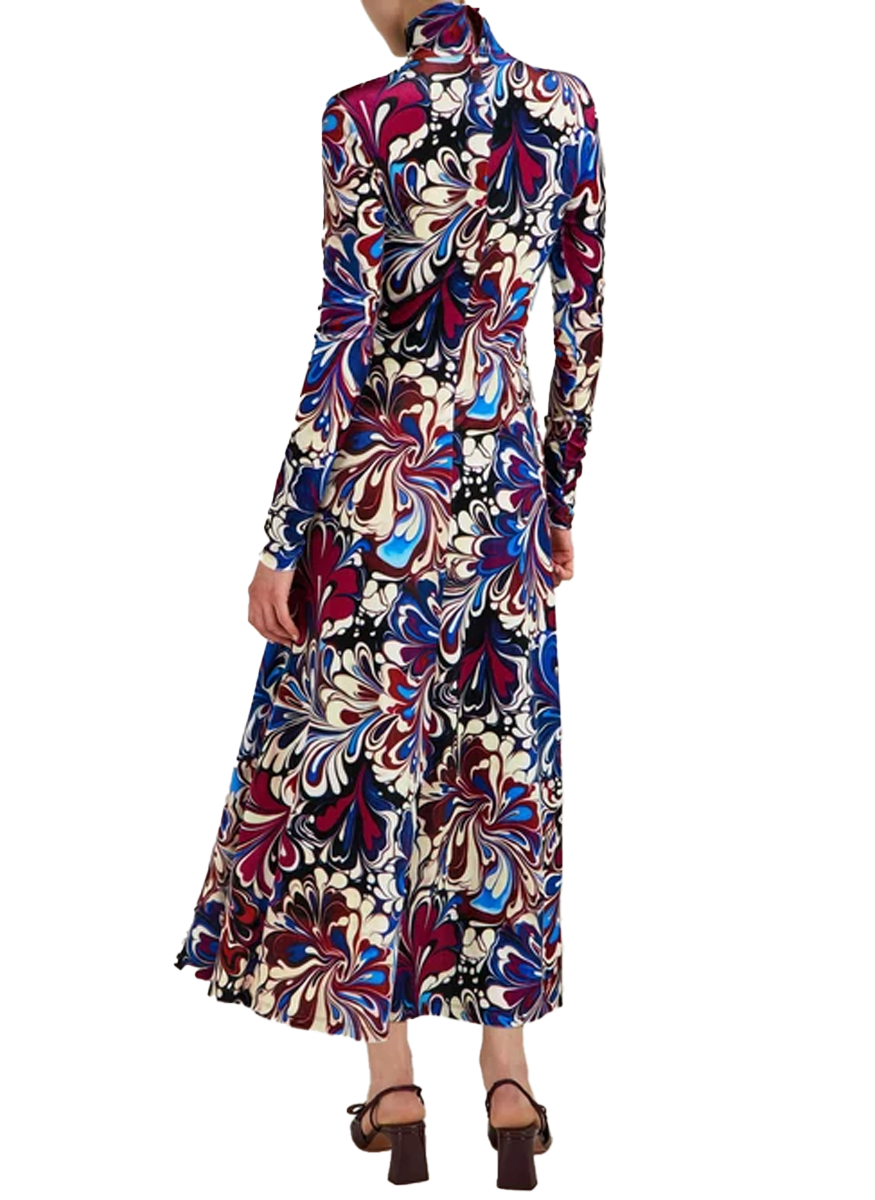 Ilya Dress Mizutama Marble Claret - Mary Katrantzou