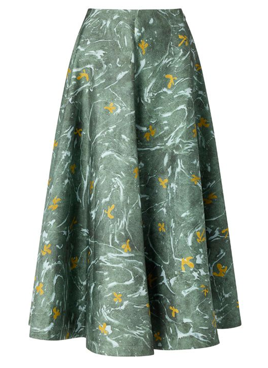 Varda Silk Marbled Floral Skirt