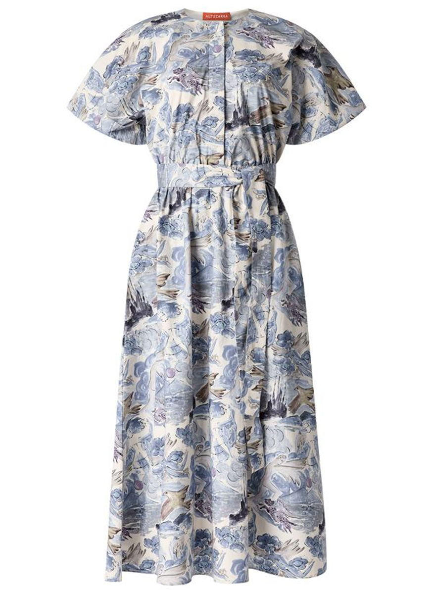 Paulina Cotton Mythical Print Midi Dress