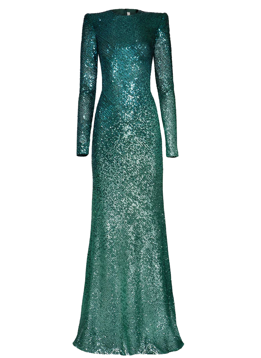 Long Sleeve Sequin Gown