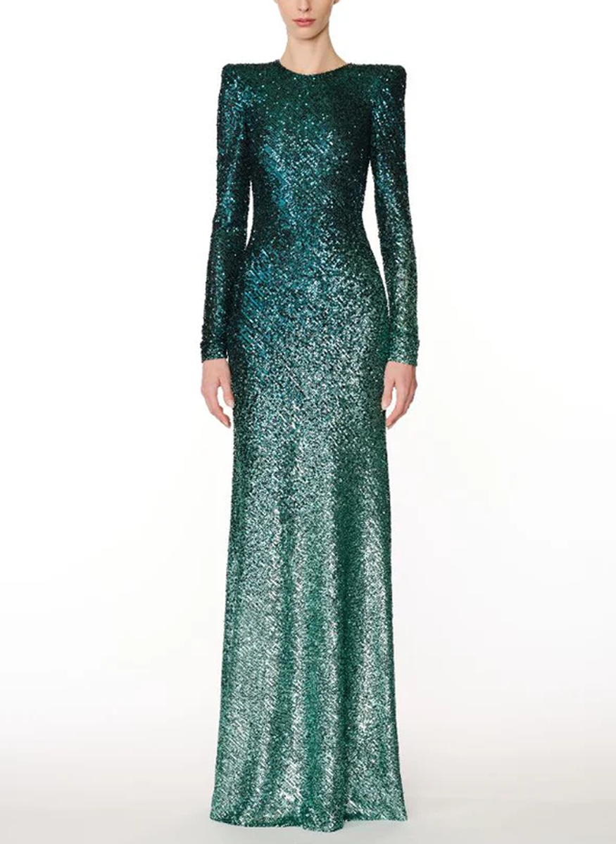 Long Sleeve Sequin Gown - Naeem Khan