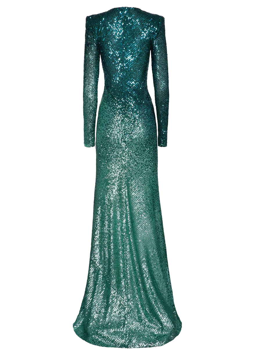 Long Sleeve Sequin Gown