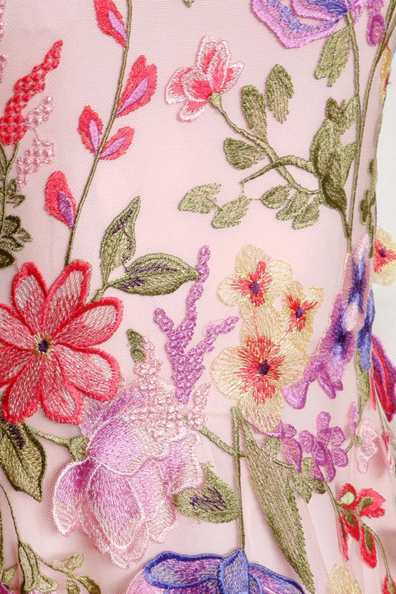 Long Sleeve Illusion Floral Gown - Naeem Khan