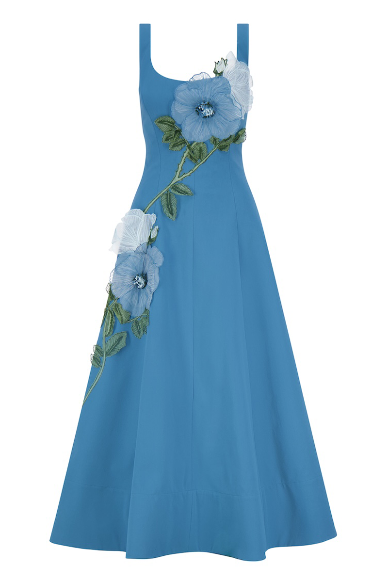 Peony Embroidered Stretch Cotton Dress