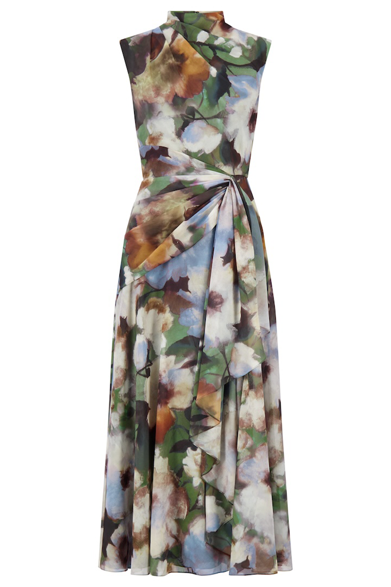 Floral Printed Chiffon Draped Dress