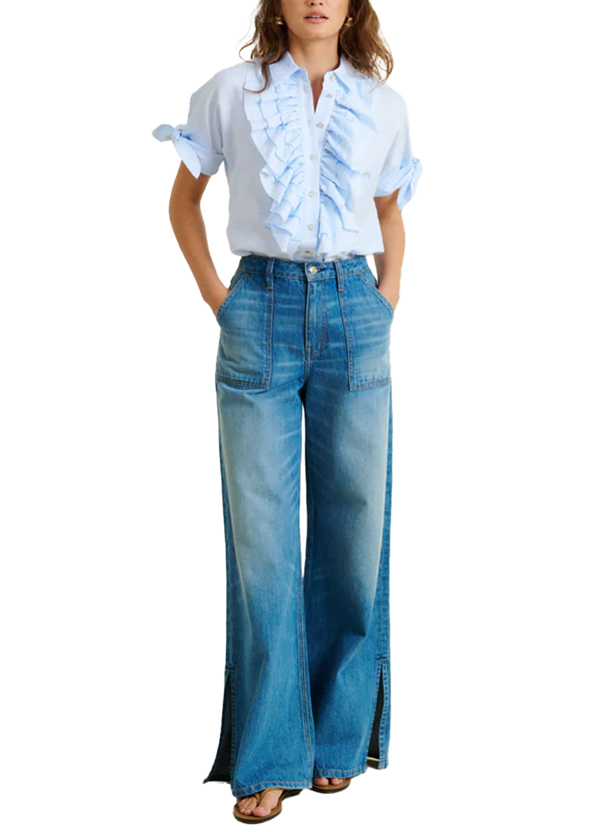 Solene Ruffle Front Short Sleeve Top