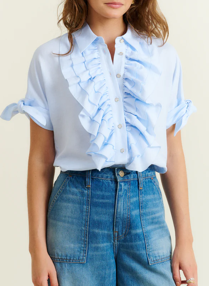 Solene Ruffle Front Short Sleeve Top - DMN Paris