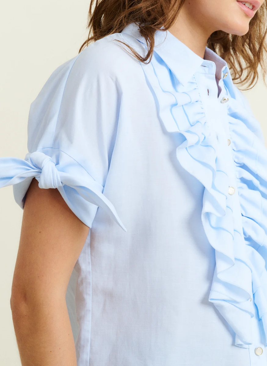 Solene Ruffle Front Short Sleeve Top - DMN Paris