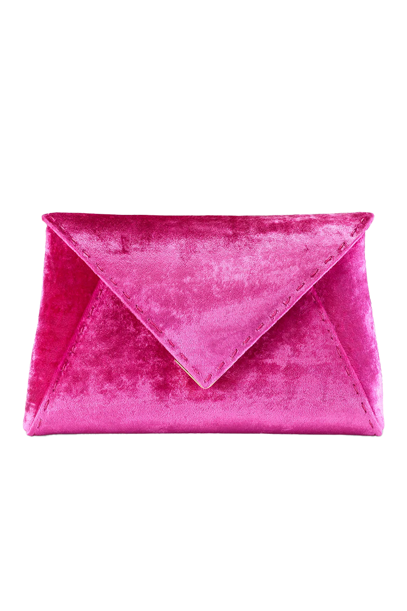 Lee Small Crushed Velvet Clutch in Fuchsia