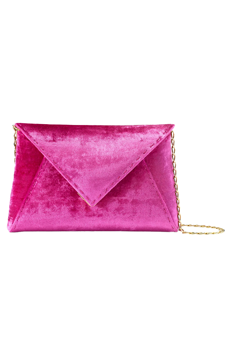 Lee Small Crushed Velvet Clutch in Fuchsia