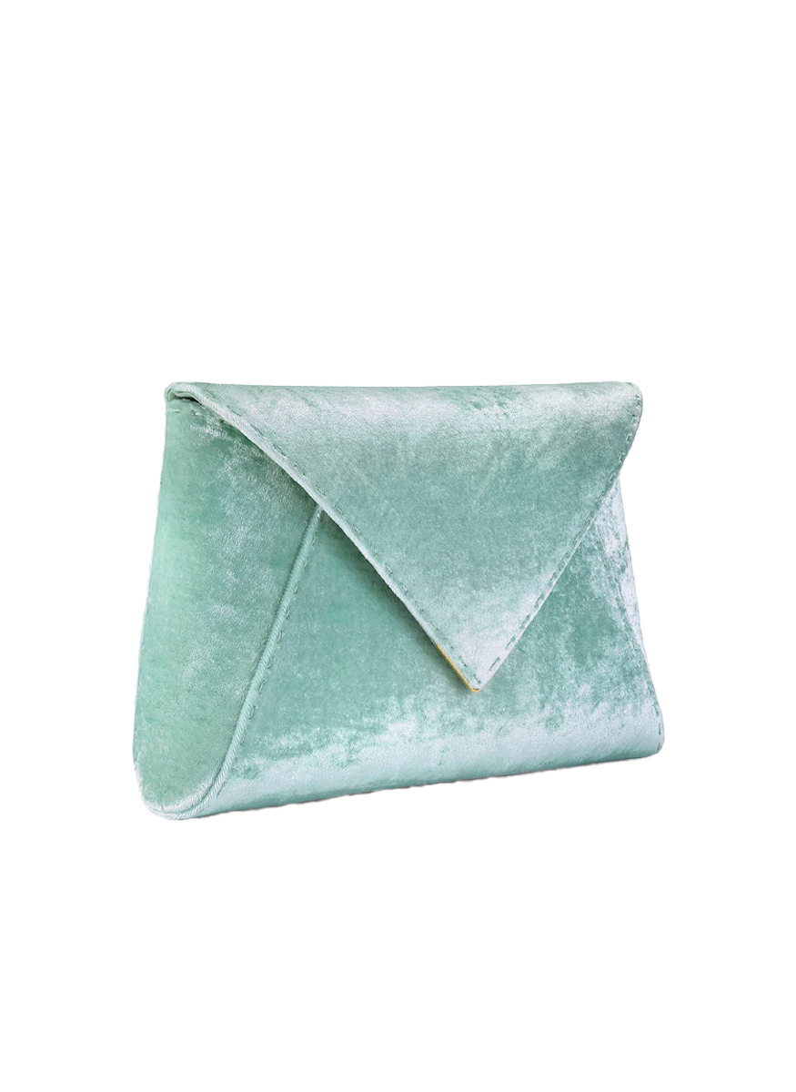 Lee Small Crushed Velvet Clutch in Pistachio