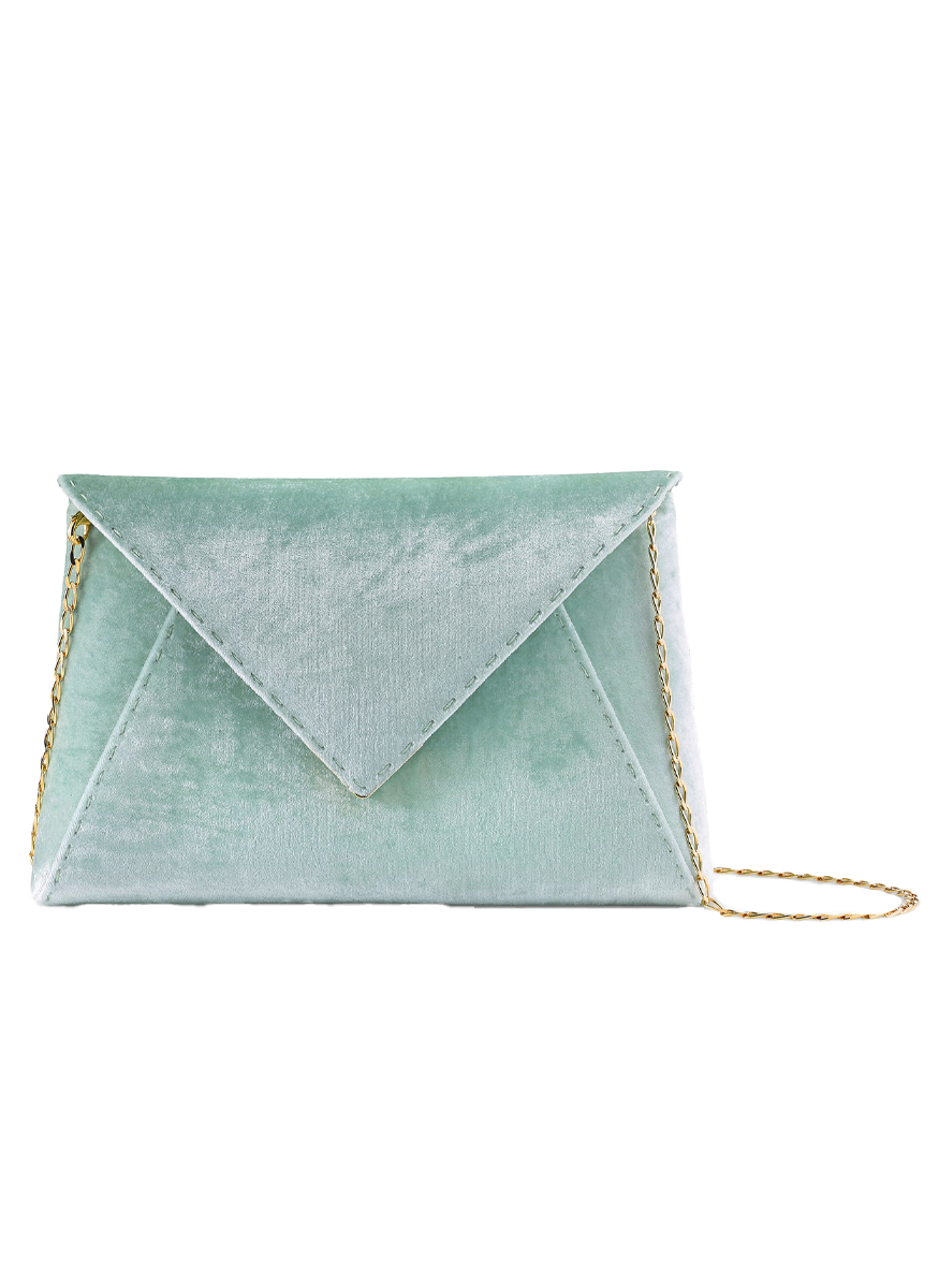 Lee Small Crushed Velvet Clutch in Pistachio