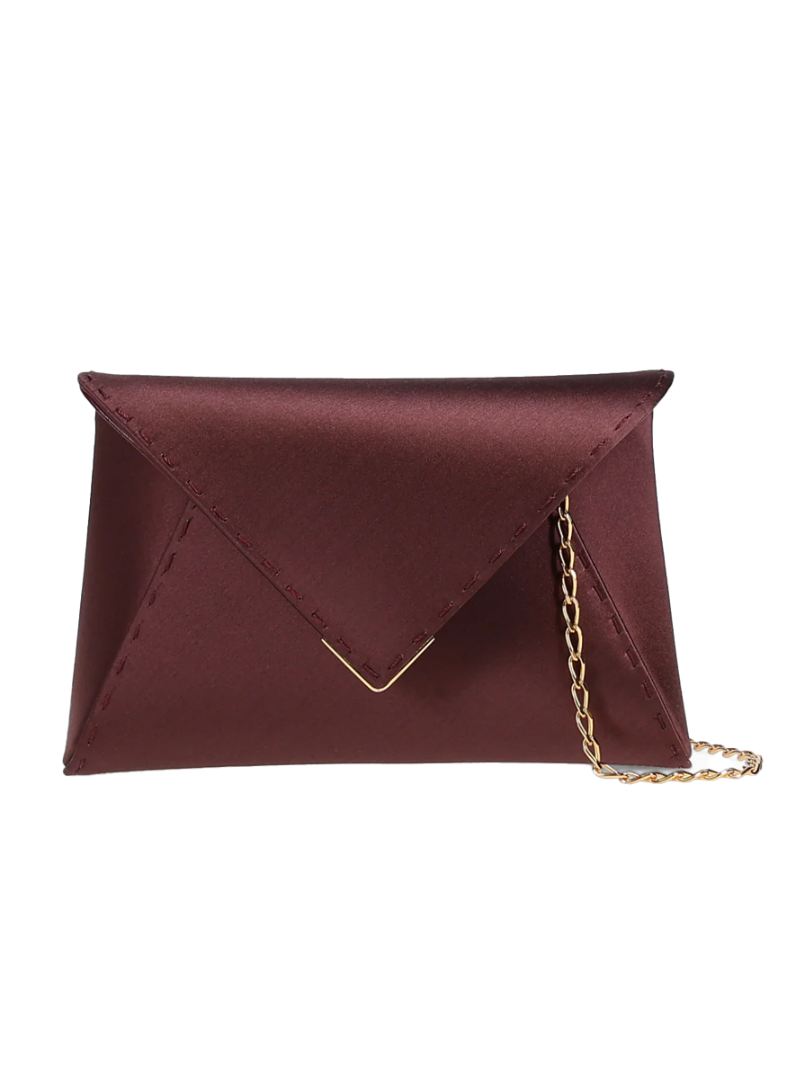 Lee Small Satin Clutch in Dark Chocolate - Tyler Ellis