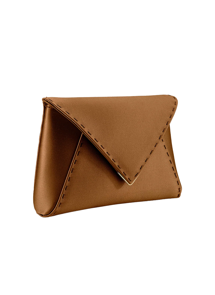 Lee Pouchet Small Satin Clutch in Mocha - Tyler Ellis