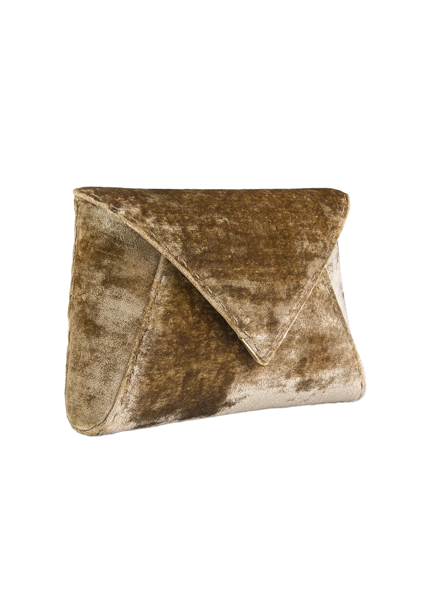 Lee Pouchet Crushed Velvet Clutch in Bronze - Tyler Ellis