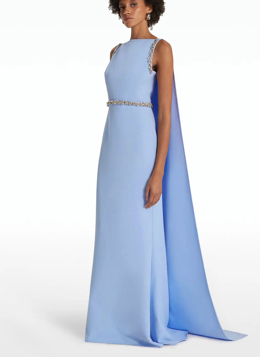 Ginevra Gown with Crystal Trim in Carolina Blue Heavy Crepe