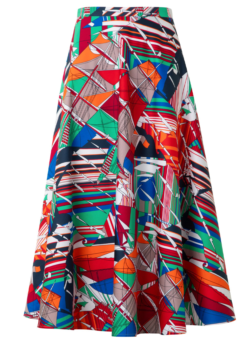 Sea Clipper Print Midi Skirt