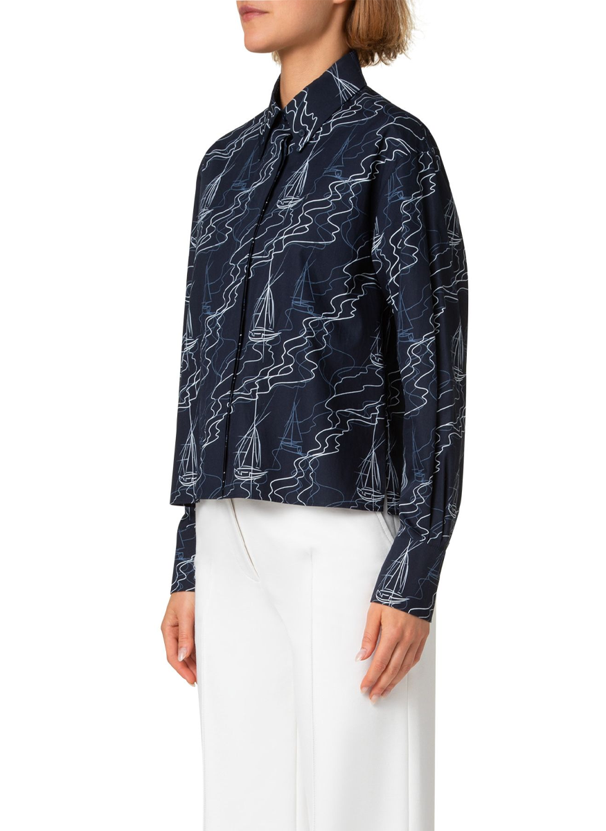 Sailboat Print Poplin Blouse - Akris Punto